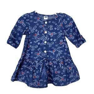 Old Navy Baby Girls 6-12 Months Dress Chambray Floral Drop Waist Spring Blue